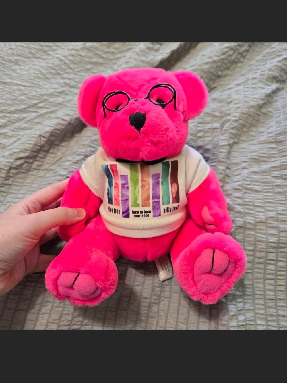 Neon Pink Plush Teddy Bear Featuring Elton And Billy Joel
